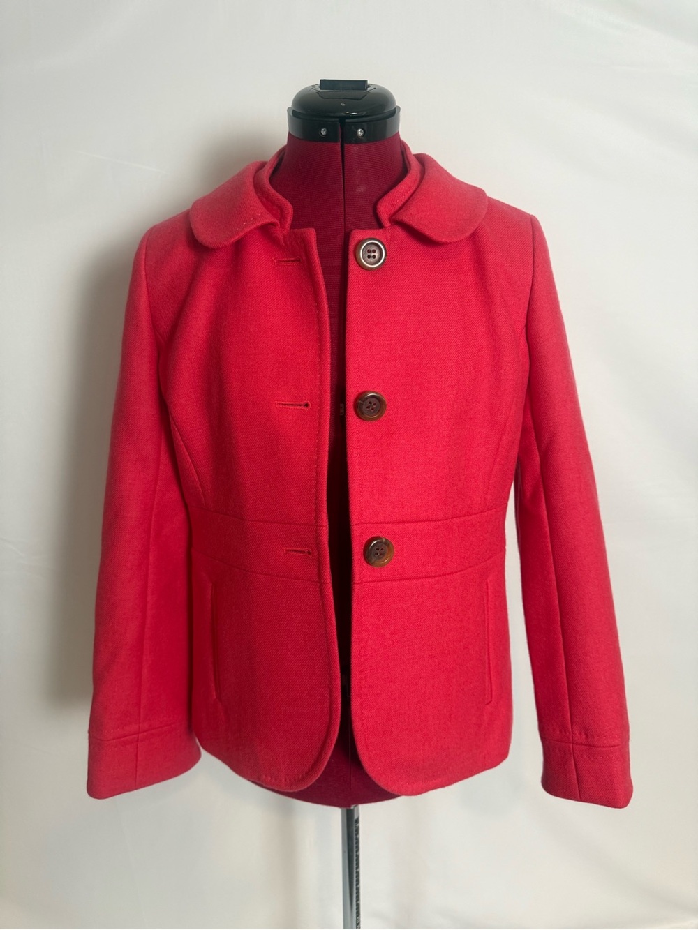 J. Crew Pea Coat/Blazer Women Size 6P Red 100% Wool 3-Button Closure Long Sleeve